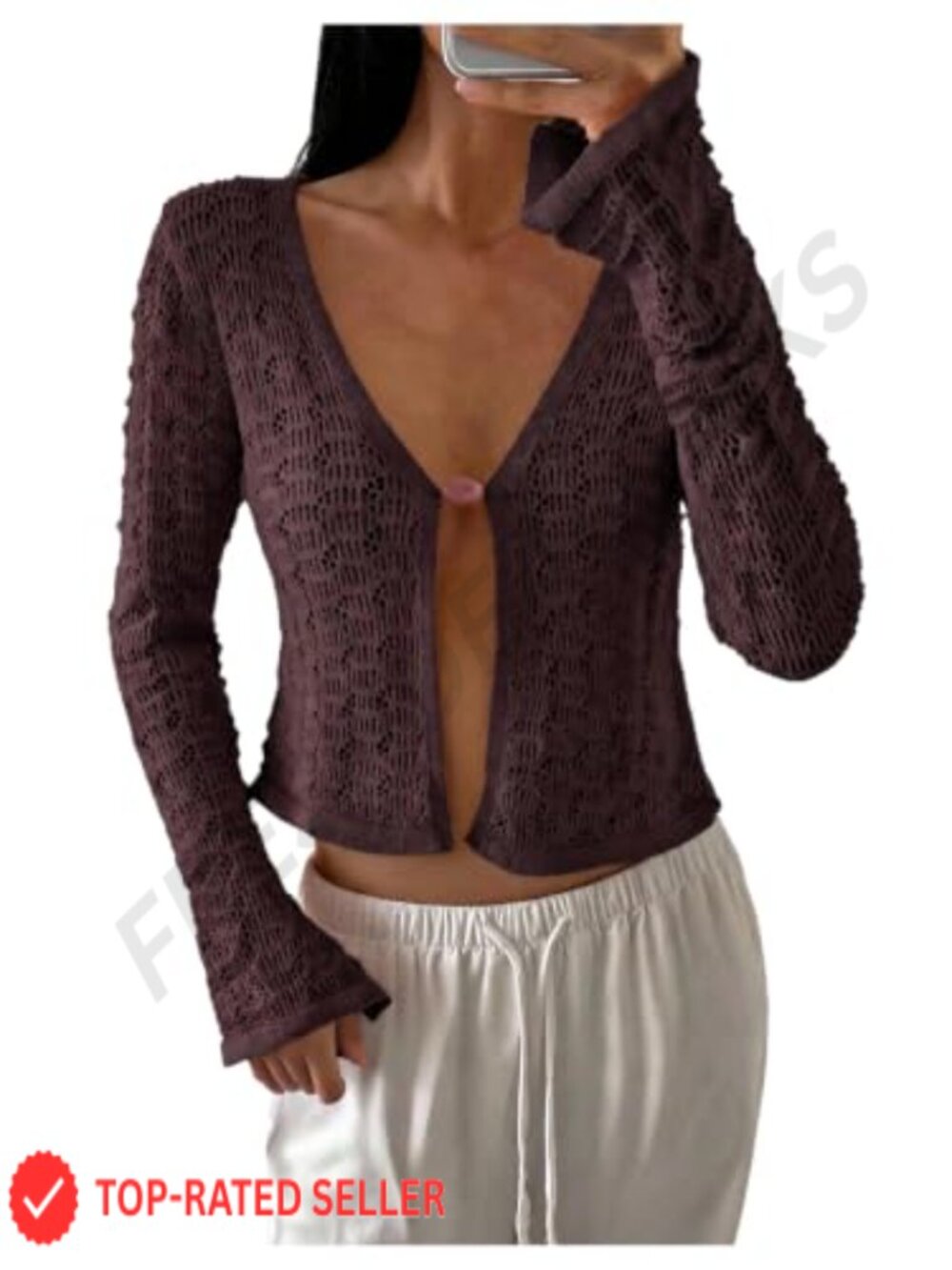 Verdusa Knit Beaded Deep V Neck Long Sleeve Cardigan